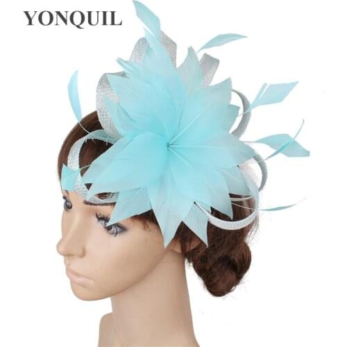Black Sinamay Wedding Fashion Fascinator Women Headwear Fancy Feather Flower Headdress Formal Dress Dinner Party Fedora Cap