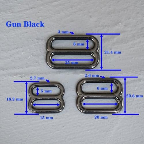 1 Pcs 15/20/25mm Gun Black Metal Adjust Buckle Tri Glide Slide Buckle Middle Adjuster for Leather Craft Bag Strap Webbing
