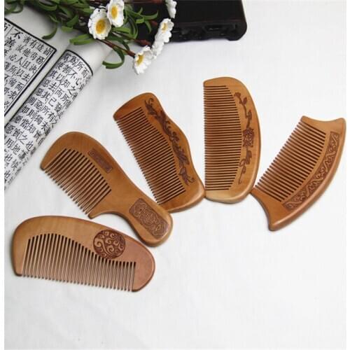 1pc Natural Peach Wood Comb Close Teeth Hairbrush Anti-static Head Massage Hair Care Beauty Accessories Escova De Cabelo