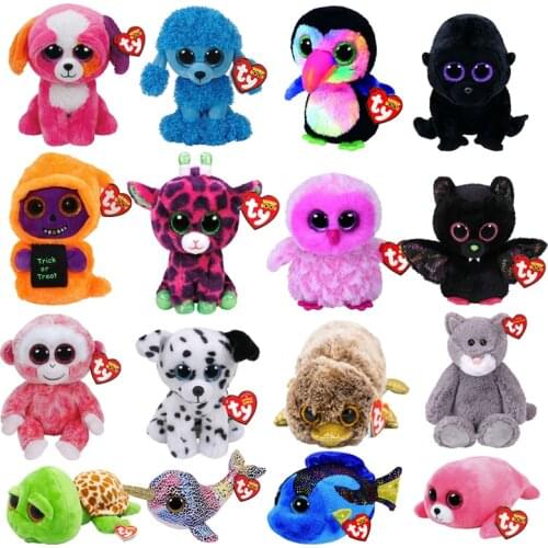 15CM TY Beanie Boos Big Eyes Monkey Puppy Crow Bat Tortoise Doll Plush Stuffed Animal Collectible Toy Children Christmas Gift