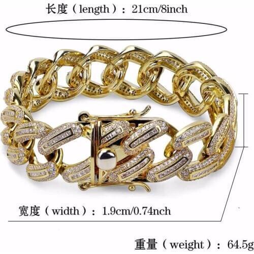 19mm Miami Curb Cuban Chain Bracelet For Men Hip Hop Big Heavy Rock Bling Iced Out Paved Rhinestones CZ Bracelets Rapper Jewelry