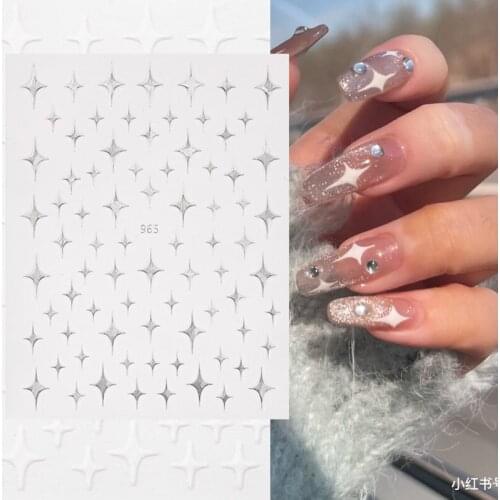 3D Laser Star Nail Stickers Glitter Gold White Silver Black Self Adhesive Thin Foils Manicure Sliders Decals Nail Decorations