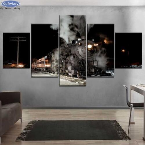5 pcs diy diamond painting Train Road Pictures mosaic diamond Embroidery cross stitch full round Diamond picture home decorative