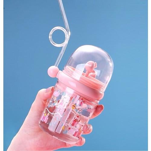 250ml Water Bottle with Straw Whale Water Spray Cup Portable Childrens Drop-Proof Cartoon Drinking Cup for Kids Outdoor