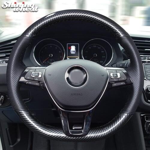 Shining wheat Black PU Carbon Fiber Leather Steering Wheel Cover for Volkswagen VW Golf 7 New Polo Jetta Passat B8 Tiguan Mk7
