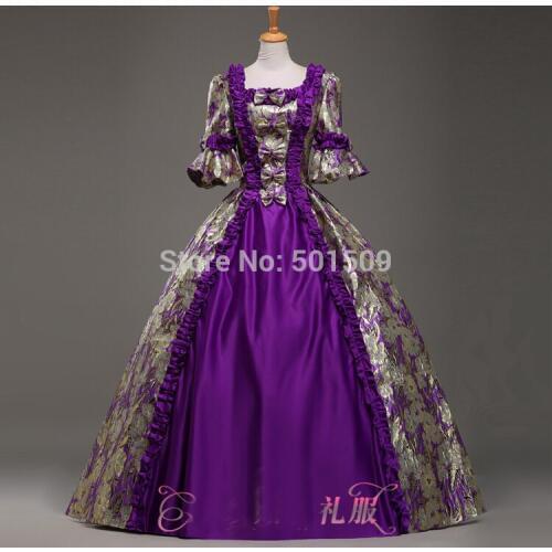 Purple Medieval Renaissance ruffles floral Gown queen Dress Victorian Gothic/Marie Antoinette/civil war/Colonial Belle Ball