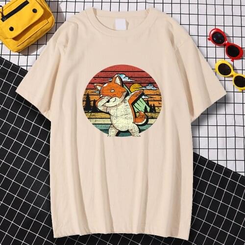 Shiba Inu Cute Fox Print T shirts Summer Short Sleeve O Neck Harajuku Tshirt Hip Hop Loose Oversize Streetwear Clothes Black Top