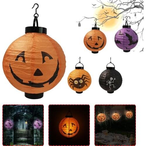 Halloween Pumpkin lantern 8 Inch Spider Bat Hanging Led Light Haunted House Party Decor Lamp Festival holiday Drop Ornament