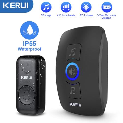 KERUI M525 Wireless Waterproof Doorbell Smart Home Door Bell Chime Kit LED Flashing Security Alarm Welcome Melodies Mini Button