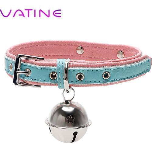 VATINE Leather Harness Bell Neck Collar Slave Restraints Sex Toys for Women Couples Adult Games Adjustable SM Bondage