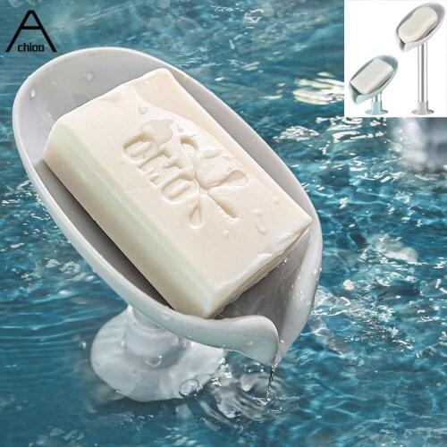 Creative Leaf Shape Soap Box Holder Drain Rack Bathroom Shower Soap Holder Dish Free Standing Suction Cup Bathroom Supplies