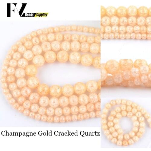 Natural Stone Champagne Gold Plated Cracked Crystal Spacer Round Beads For Jewelry Making DIY Bracelets Necklace Needlework