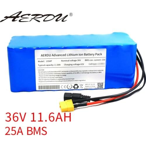 AERDU 36V 11.6Ah 12ah lithium battery pack For LG MG1 750W 600W 500W 450W 350w 250W 37V ebike electric car bicycle motor scooter