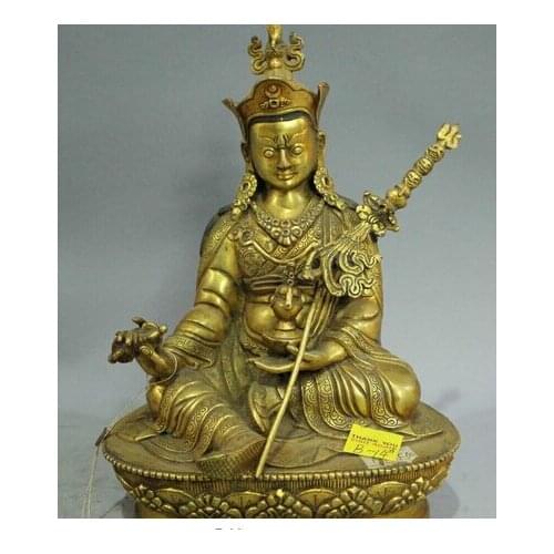 Copper Brass CHINESE crafts decoration Asian 8" Old Tibet BRASS 24K Gold Monastery Seat Guru Padmasambhava Rinpoche Statue
