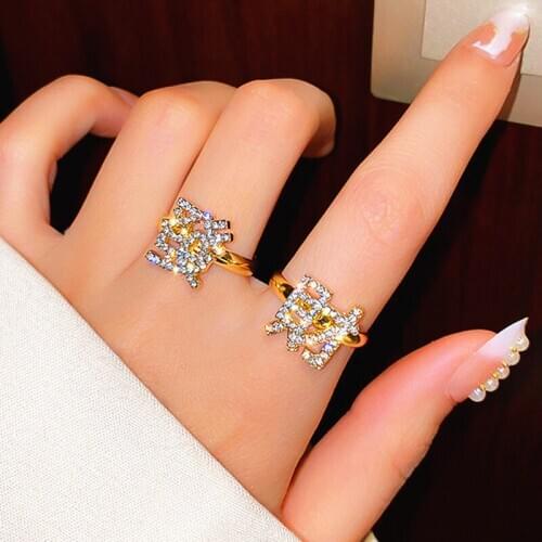 Lucky Jinbao Copper Rings For Women Money Fortune Ring Micro-inlaid Zircon Vinatge Coins Fashion Index Finger Ring Accessories