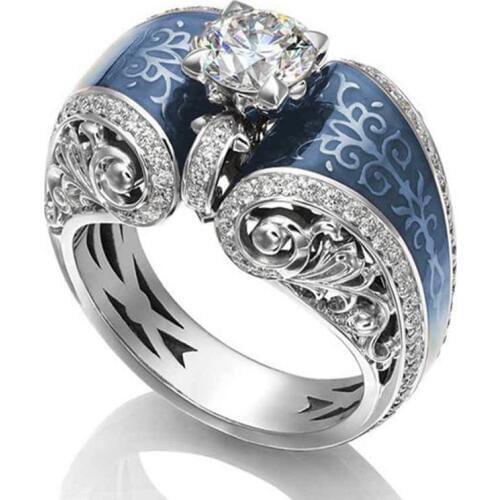 MOONROCY CZ Crystal Vintage Rings Engagement Ring Silver Color Blue Green Red Purple Black Party Jewelry for Women Dropshipping