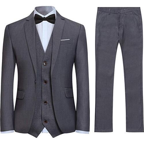 Mens 3 Piece Suit Slim Fit One Button Solid Color Formal Dress