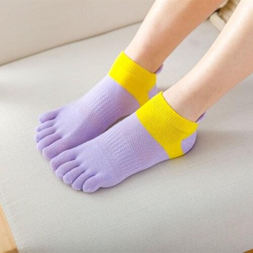 Toe Socks Women 100 Cotton Five Fingers Socks Breathable Cotton Socks Sports Running Solid Color Yellow Blue Sock Female Sox