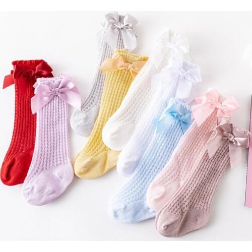 Baby Girls Socks Toddler Baby Bow Cotton Summer Mesh Baby Knee Socks Newborn Infant Non-slip Long Baby Boys Soft Socks 0-2T