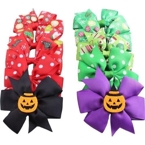 New 2018 Pet Christmas Halloween hairpin Dog tire bowknot Pet accessories 10 color 50pcs