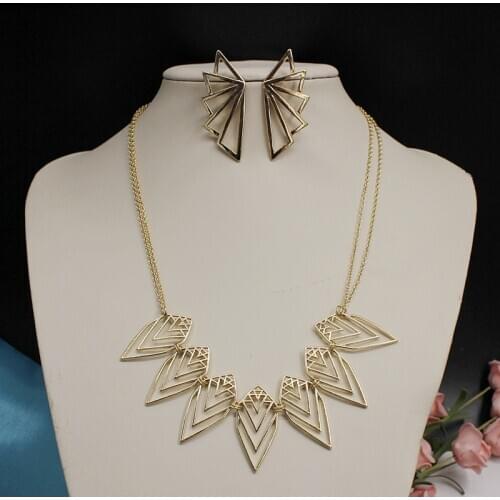 New geometric Earrings Fashion punk designer Golden Triangle fan-shaped big earrings necklace set women