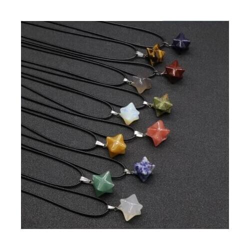 Wholesales Jewelry Handmade Hexagram Dangle Necklace Natural Stone Merkaba Pendant Necklace