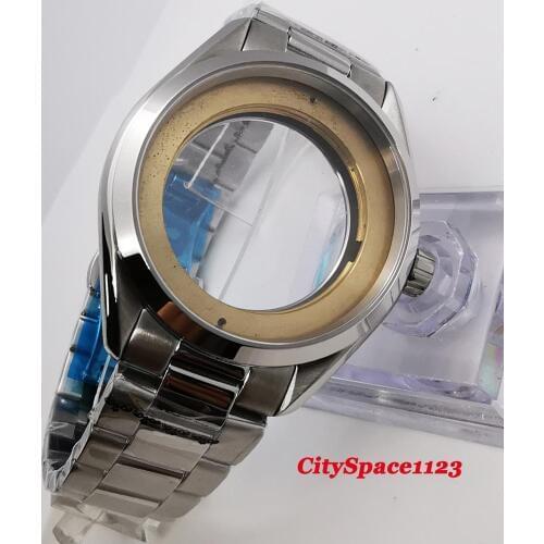 Corgeut Watch Parts 41mm Sapphire glass Watch Case + 20mm watch band 316L Steel belt fit ETA 2836 Miyota 8215 ST1612 movement