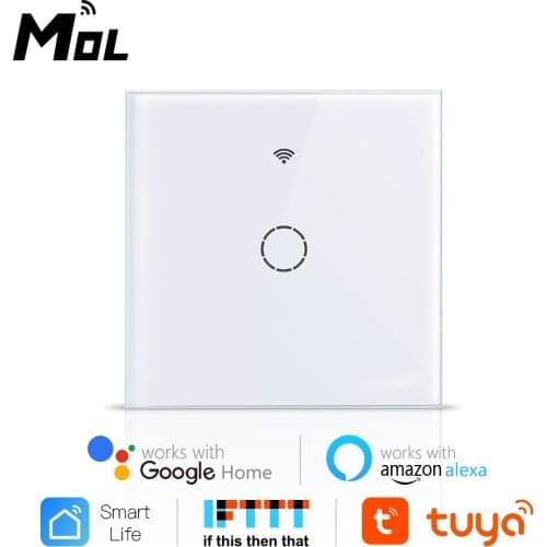 Tuya EU Wifi Wall Touch Switch 1/2/3/4 Gang No Neutral Wire Required Smart Single Wire Works With Alexa google home smartlife