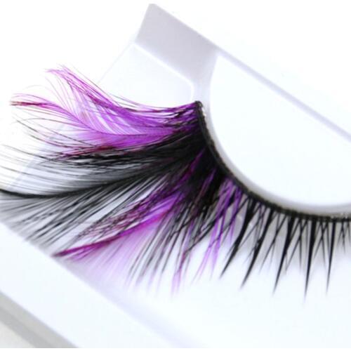 YOKPN Exaggerated Eye Lashes Handmade Art Studio Make-up Tools False Eyelashes Purple Black Cross Thick Feather Fake Eyelashes