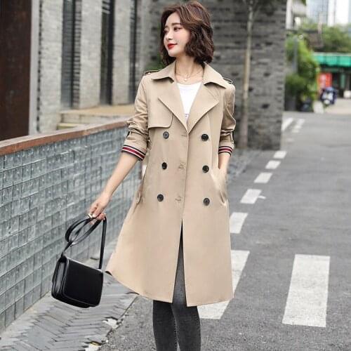 Windbreaker Womens Middle Long 2021 Spring New Style Temperament Popular Korean Loose British Double Breasted Coat Spring and