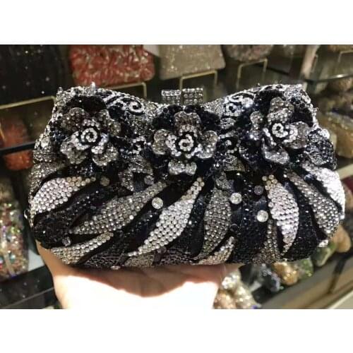 XIYUAN Lady Bridal Diamond Crystal Flower Wallet Women Clutch Evening Bags Wedding Party Clutch Minaudiere Handbags Wallet Purse