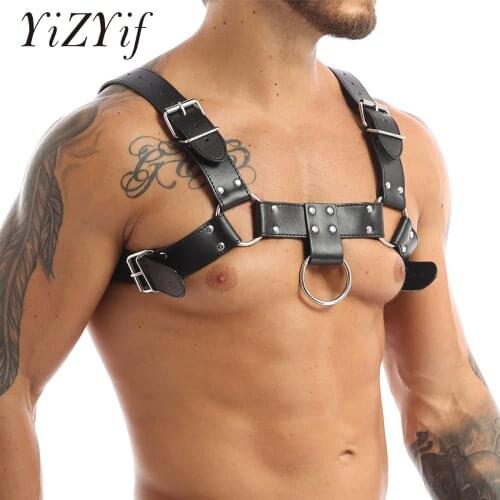 YiZYif Unisex Sexy Body Chest Harness Men Fetish Adjustable Bondage Costume Gay PU Leather Belts Chest Strap Sexy Erotic Linger