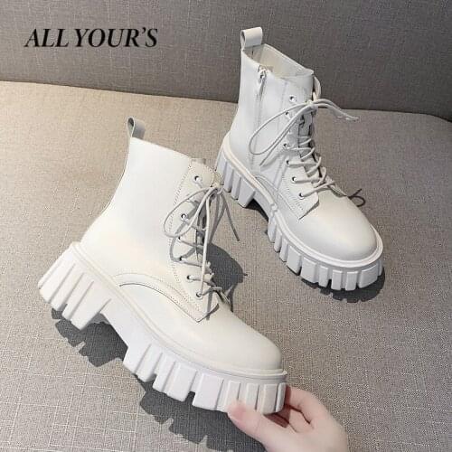 2021 Fashion New Punk Ankle Boots For Women White Boots Chunky Autumn Round Toe Combat Martin Black Boots Platform Ladies Shoes