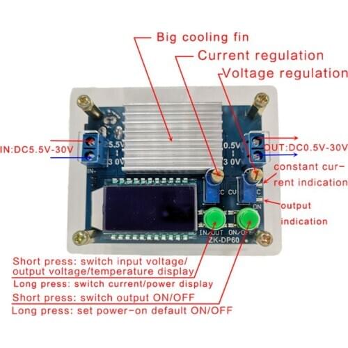 ZK-DP60 Step Down Up Power Supply Module 35W 60W High-Power Adjustable Boost Power Supply Module Converter LCD Display 203B
