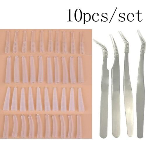 10Pcs/set Plastic Protective Cover Grafting Eyelashes Tweezers Silicone Covers Tips Tweezers Protect Cases Eyelashes Tools