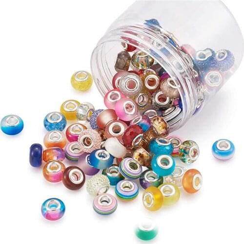 10Pcs New Rondelle Murano Spacer Big Hole European Beads Resin Charms Fit Pandora Bracelet Bangle Necklace for Jewelry Making