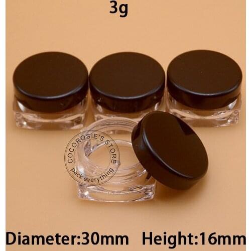 100 pieces/lot) 3g cream jar small cosmetic container eyeliner jar bottle lip balm container with black lids