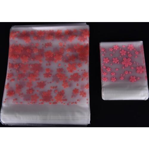 100 Pcs/lot Pink Packaging Bags Transparent Cherry Blossoms Biscuits Cake Baking Bags Christmas Gift Wedding Cookie Candy Bags