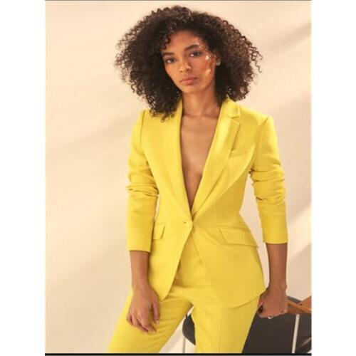 2019 New Yellow One Button Notch Lapel Womens 2 Pieces Slim Fit Suits Women Custom Made Office Uniform Bespoke Fashion Suits