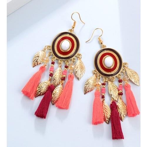 2019 Long Tassel Feather Style Drop Earrings Boho Vintage Golden Leaf Fringe Earrings for Women Wedding Bridal Jewelry Gifts