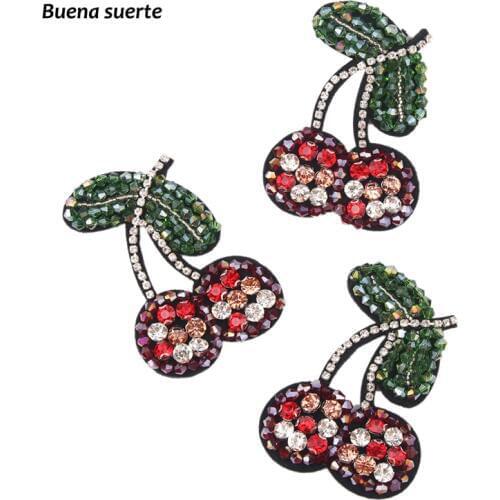 3D Handmade Cherry Diamond Beaded Embroidery Patch Sew on DIY Patches for Clothing Repair Hole Accessories Fabric Sequin Cartoon