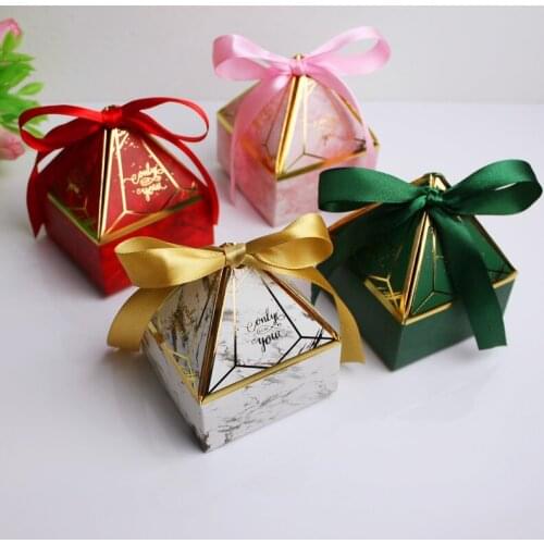 50/100pcs Wedding Favors Tower Bronzing Candy Box DecorationPaper Small Cardboard Box Packaging Event Wedding Card Box Gift Box