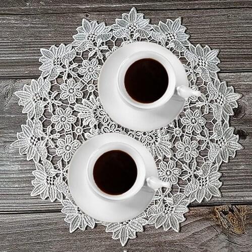 White Lace Table Mat Round Insulation Mats Drink Coaster Heat Pad Embroidery Tea Pot Placemat Table Decorative Placemat