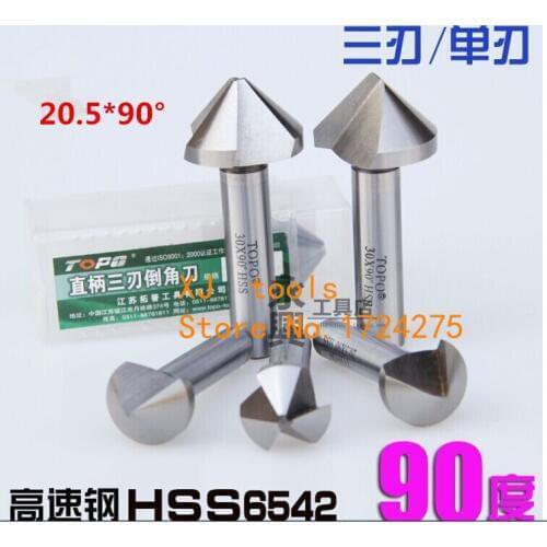 Free shipping 3PCS 20.5mm 90 degree 3 Flute or 1 Flute High-speed steel Chamfering cutter Chamfering End Cutter Bit