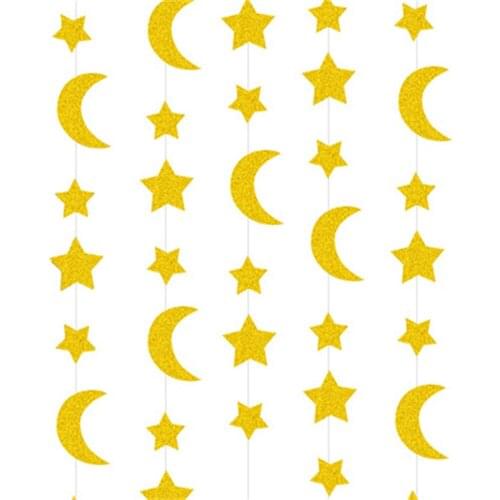 Moon Star Paper Garland Eid Mubarak Decoration Islamic Muslim Festival Christmas Party Decor for Home Ramadan Kareem Ornament