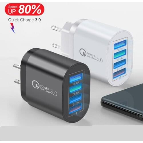 Quick Charge 3.0 USB Charger 4 Ports 48W Fast Charging Wall Charger Adapter For Samsung A50 A51 A52 A71 A12 Mobile Phone Charger