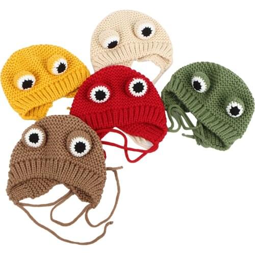 2021 Cute Frog Baby Hat Winter Warm Plush Knitted Ear Warmer Children Hat Bonnet Boys Girls Cap Beanie Christmas Hats