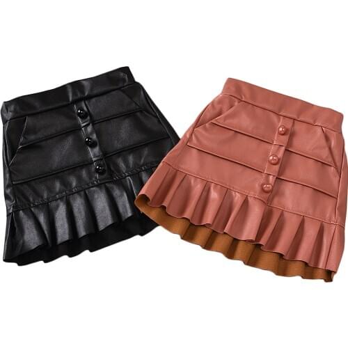 Kids Girls PU Leather Skirts 2020 New Arrival Striped Pleated Skirts Pink Black Red PU Tutu Skirts Children Princess Clothes