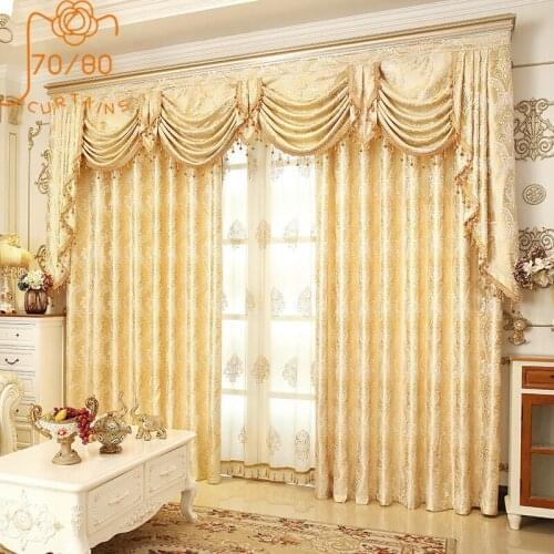 European Style Curtains for Living Dining Room Bedroom Luxury Golden Curtains Valance Curtains Finished Product Customization