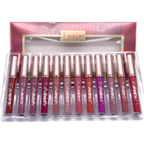 Fana 12 Pcs Non-Stick Cup Matte Colorful Fruity Lip Gloss Lipstick Set Gift Box